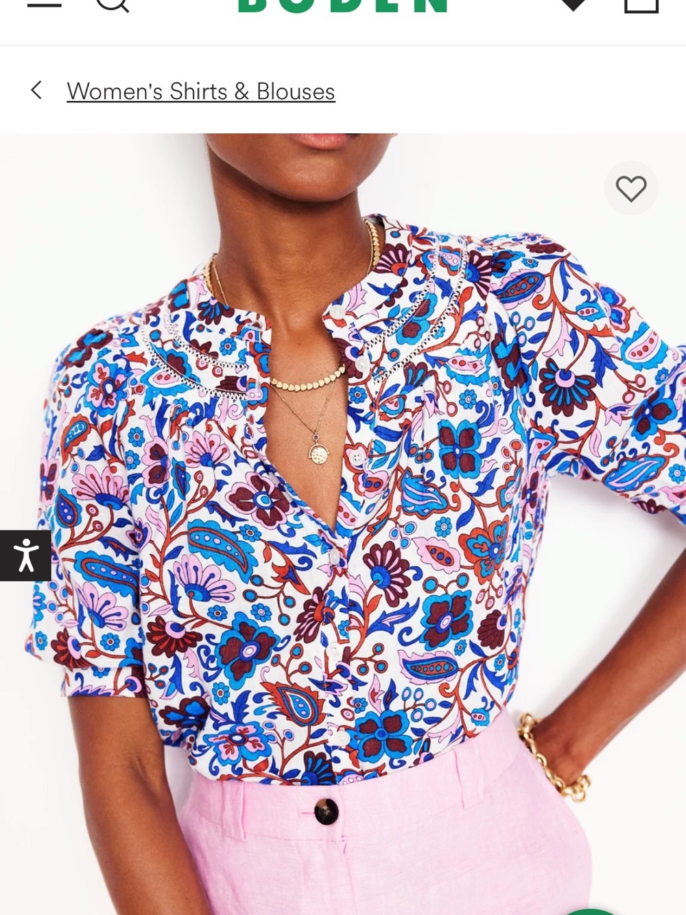 Boden Paisley Floral Linen Blouse in White, Blue & Pink